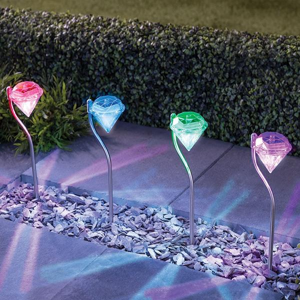 4 Pieces Diamond Solar Garden Lights