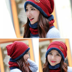 Knitted Winter Fleece Hat Scarf Set